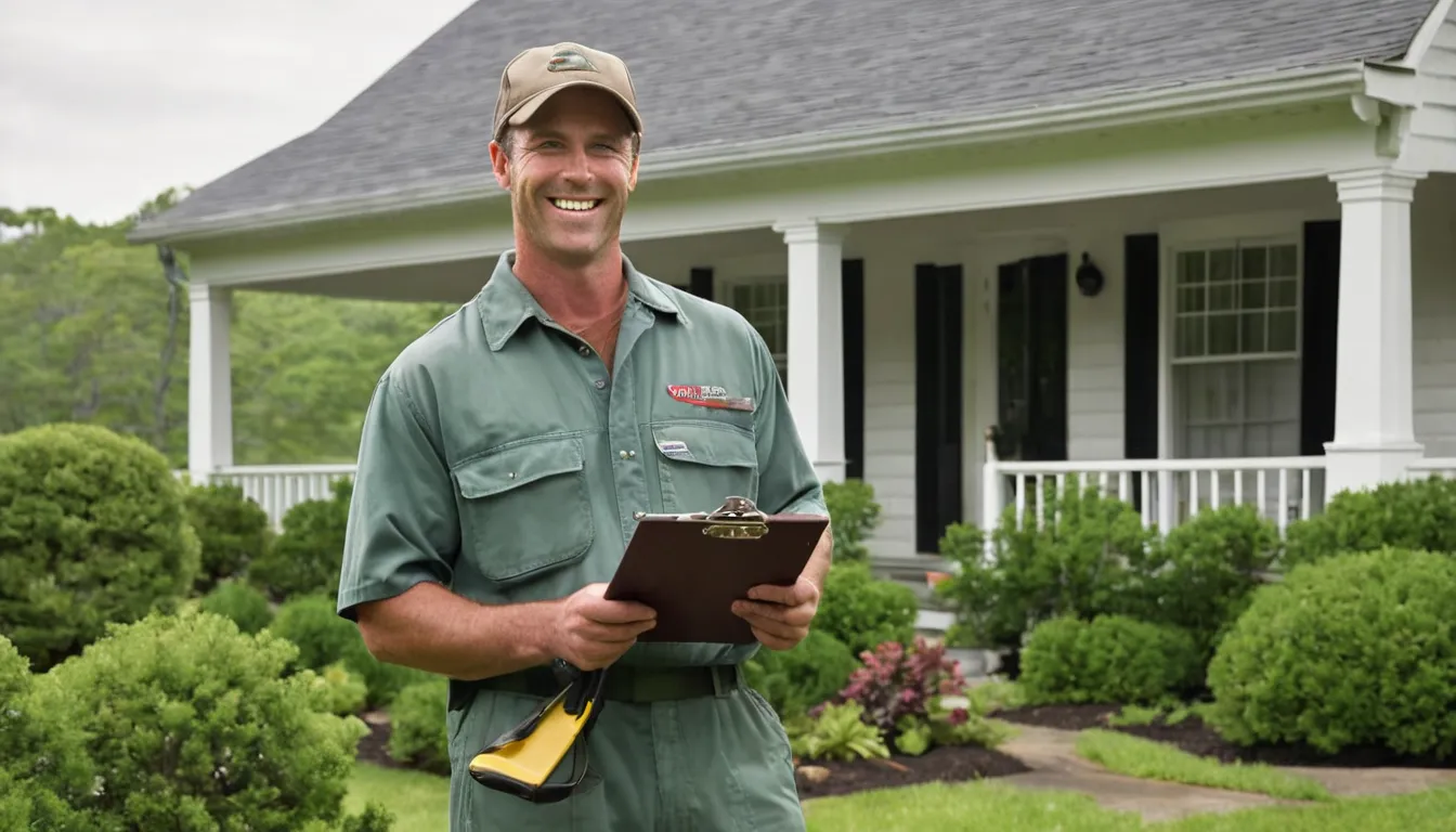 Friendly home pest control provider talking with a homeowner at the front door of a Greensburg house
